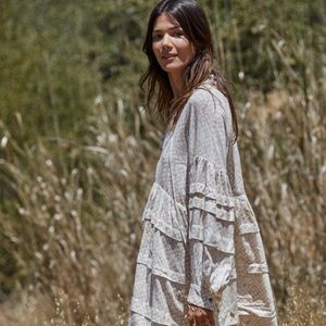 By Together Lillian Ruffle Babydoll romantic taupe and cream dress
